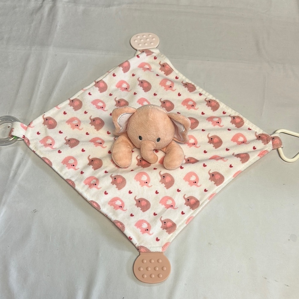 ⭐️ Modern Baby - Pink and White elephant Comfort Blanket Lovey